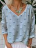 Loose V Neck Plain Casual T-Shirt