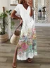Women's Floral Spring Print V-Neck Short Sleeve Slit Dress