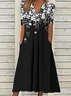 Women's Short Sleeve Summer Black Floral Printing V Neck Daily Going Out Casual Maxi H-Line Fit & Flare Dress Dress