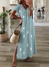 Women's Striped Spring Print Casual V-Neck Short Sleeve Slit Dress