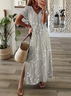 Women's Floral Spring Print Casual V-Neck Short Sleeve Slit Dress