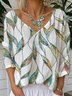 Print Casual V Neck Long Sleeve T-Shirt