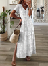 Women's Floral Spring Print Casual V-Neck Short Sleeve Slit Dress