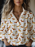 Women's Cute Dog Watercolor Print Casual Shirt