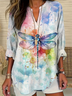 Women's Dragonfly Print Spring V-Neck Casual Shirt