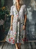Casual V Neck Cotton Floral Dress With No