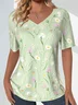 Print Casual V Neck Short Sleeve T-Shirt