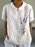 Simple Cotton Shawl Collar Floral Blouse