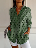 Women's Long Sleeve Shirt Spring/Fall Green Polka Dots Buckle Shirt Collar Daily Going Out Casual Top