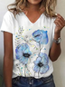 Women's Floral Print Casual V-Neck Short Sleeve T-Shirt