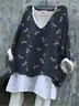 Vintage V Neck Animal Loose T-Shirt