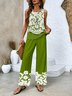 Fashionable lace floral splicing elegant casual two-piece set