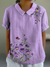 Women's Alzheimer's Floral Print Lapel Short Sleeve Shirt