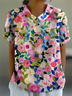 Women's Floral Spring Print Lapel Short Sleeve Shirt
