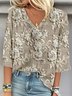 Casual Loose V Neck 3D Printing Blouse