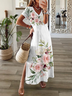 Women's Spring Printed Casual V-Neck Short Sleeve Dress