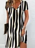 Women's Striped Spring Print Casual V-Neck Short Sleeve Dress