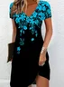 Women's Floral Spring Print Casual V Neck Short Sleeve Dress
