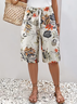 Women's Spring and Summer Floral Print Casual Straight Lace-up Pants