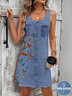 Women's Spring Summer Faux Denim Butterfly Printed Casual Sleeveless Dress