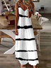 Women's Spring and Summer Striped Printed Casual V-Neck Suspender Dress