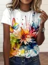 Women's Spring and Summer Floral Print Casual Short Sleeve Crew Neck T-Shirt