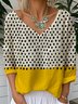Jersey Casual V Neck Multicolor Block T-Shirt