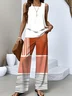 Casual Striped Regular Fit Crew Neck Two-Piece Set With No