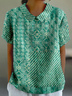 Vintage Shawl Collar Multicolor Block T-Shirt