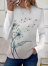 Women's Floral Spring Print Long Sleeve Crew Neck T-Shirt