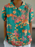 Floral Shawl Collar Casual T-Shirt