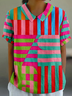 Casual Loose Shawl Collar Striped T-Shirt