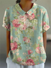 Women's Floral Spring Print Lapel Short Sleeve Shirt