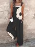 Square Neck Regular Fit Cotton And Linen Casual Jumpsuit