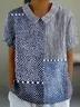 Striped Shawl Collar Casual Loose T-Shirt
