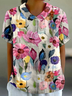 Shawl Collar Vintage Floral Loose T-Shirt