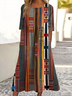 Loose Simple Crew Neck Multicolor Block Dress With No