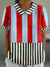 Multicolor Block Vintage Loose Shawl Collar T-Shirt