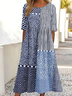 Multicolor Block Crew Neck Loose Casual Dress With No