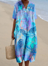Casual V Neck Cotton-Blend Dress With No