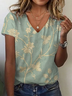 Women's Spring and Summer Floral Print Casual V-Neck Short Sleeve T-Shirt