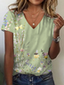 Women's Spring and Summer Floral Print Casual V-Neck Short Sleeve T-Shirt