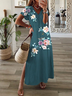 Women's Spring Summer Floral Print Casual V Neck Short Sleeve Dress