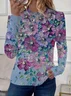 Women's Floral Print Spring Casual Round Neck Long Sleeve T-Shirt