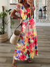 Women's Spring Summer Floral Print Casual V Neck Short Sleeve Dress