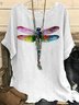 Vintage Linen Dolman Sleeve Dragonfly Loose T-Shirt