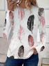 Women's Feather Print Spring Casual Round Neck Long Sleeve T-Shirt