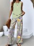Casual Floral Crew Neck Two-Piece Set With No