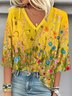 Casual Loose V Neck Gradient Pattern Blouse