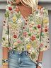 Loose V Neck Casual 3D Printing Blouse